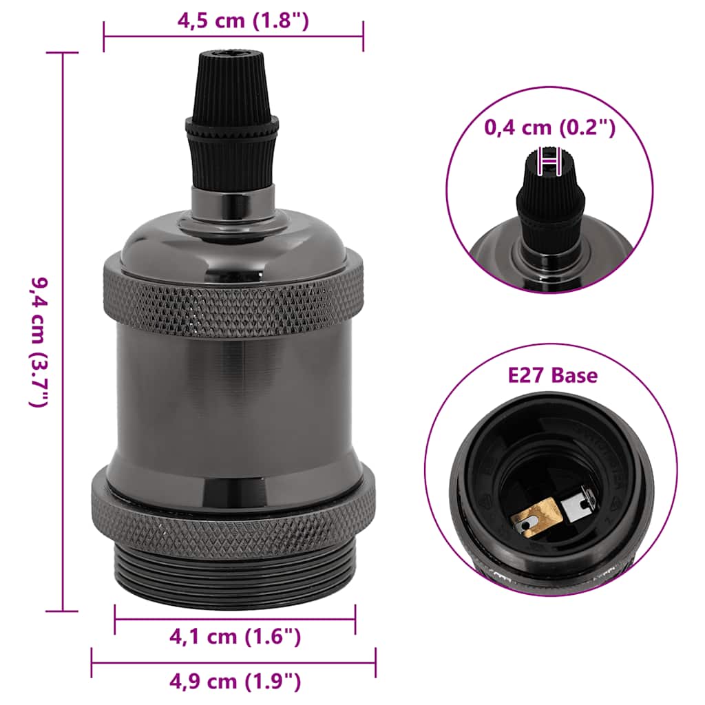 Portalampade 2 pz Nero Lucido E27