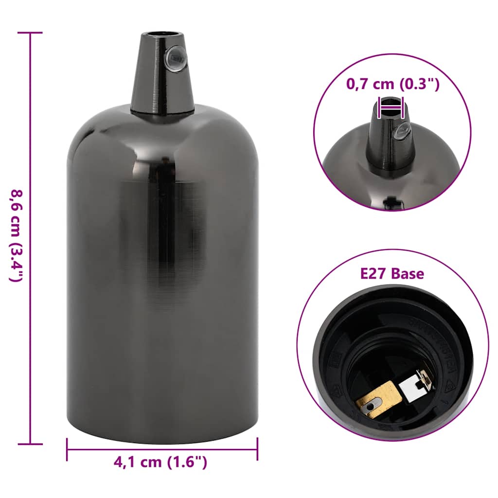 Portalampade 2 pz Nero Lucido E27