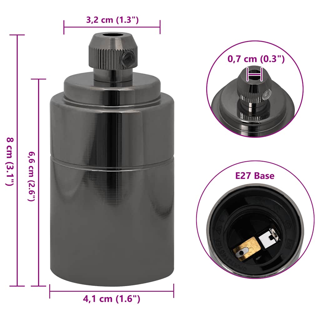 Portalampade 2 pz Nero Lucido E27