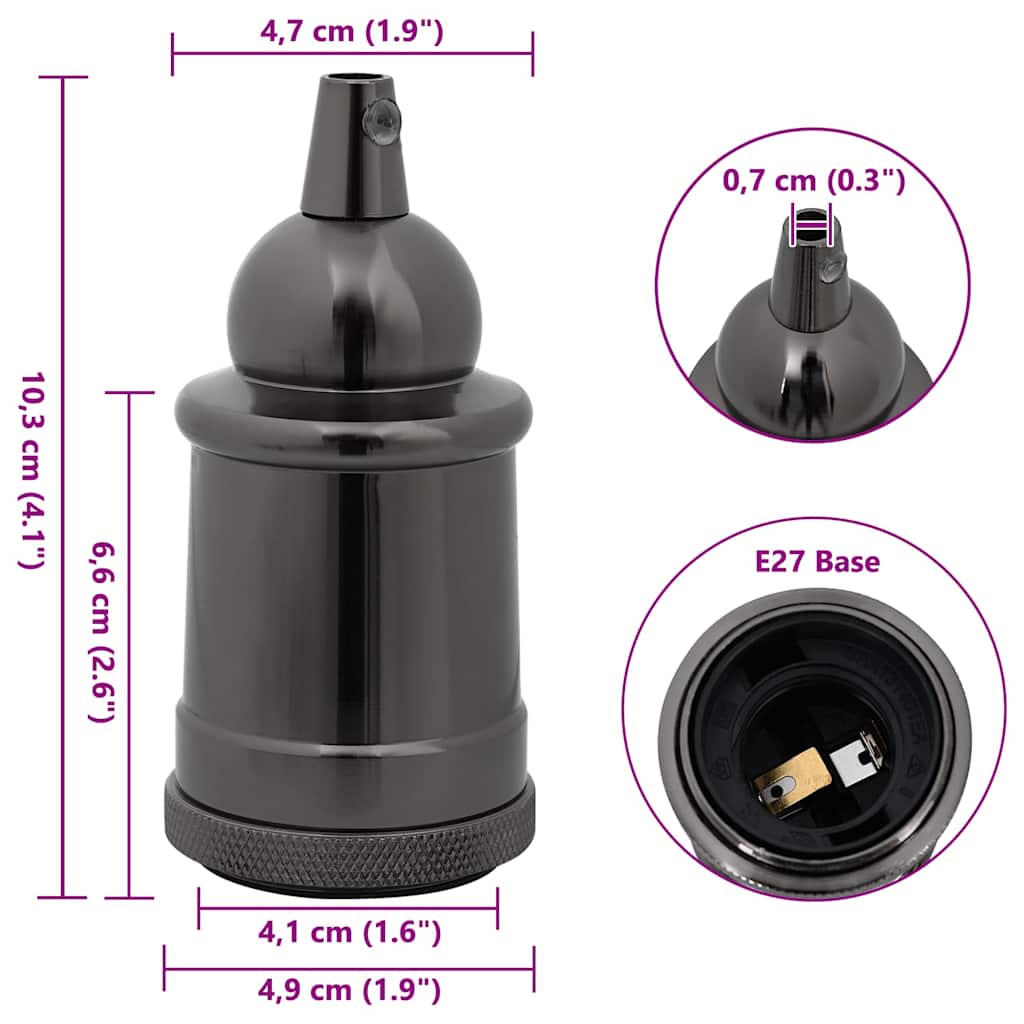 Portalampade 2 pz Nero Lucido E27