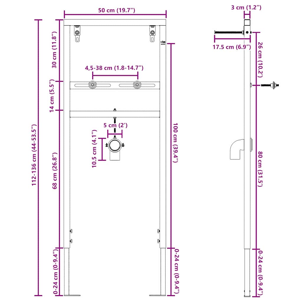 Supporto a Muro per Sistema di Lavabo Blu 50 x 3 x 112 cm