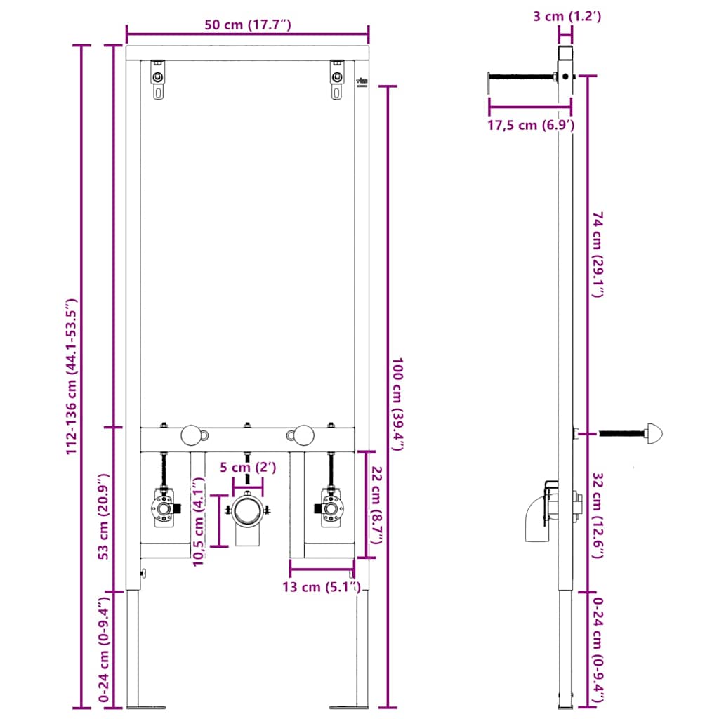 Supporto a muro per sistema bidet Blu 50 x 3 x 112 cm