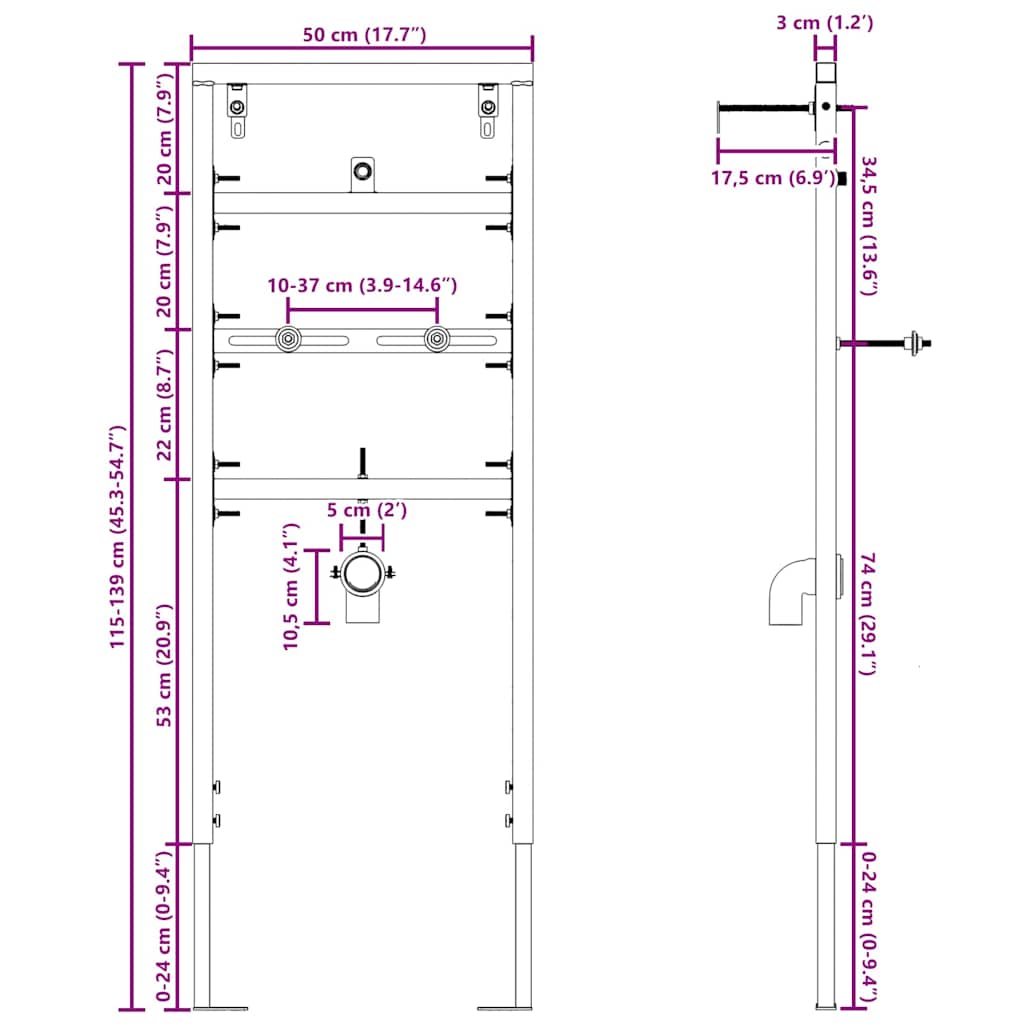 Supporto a Parete per Sistema di Urinatoio Blu 50 x 3 x 112 cm
