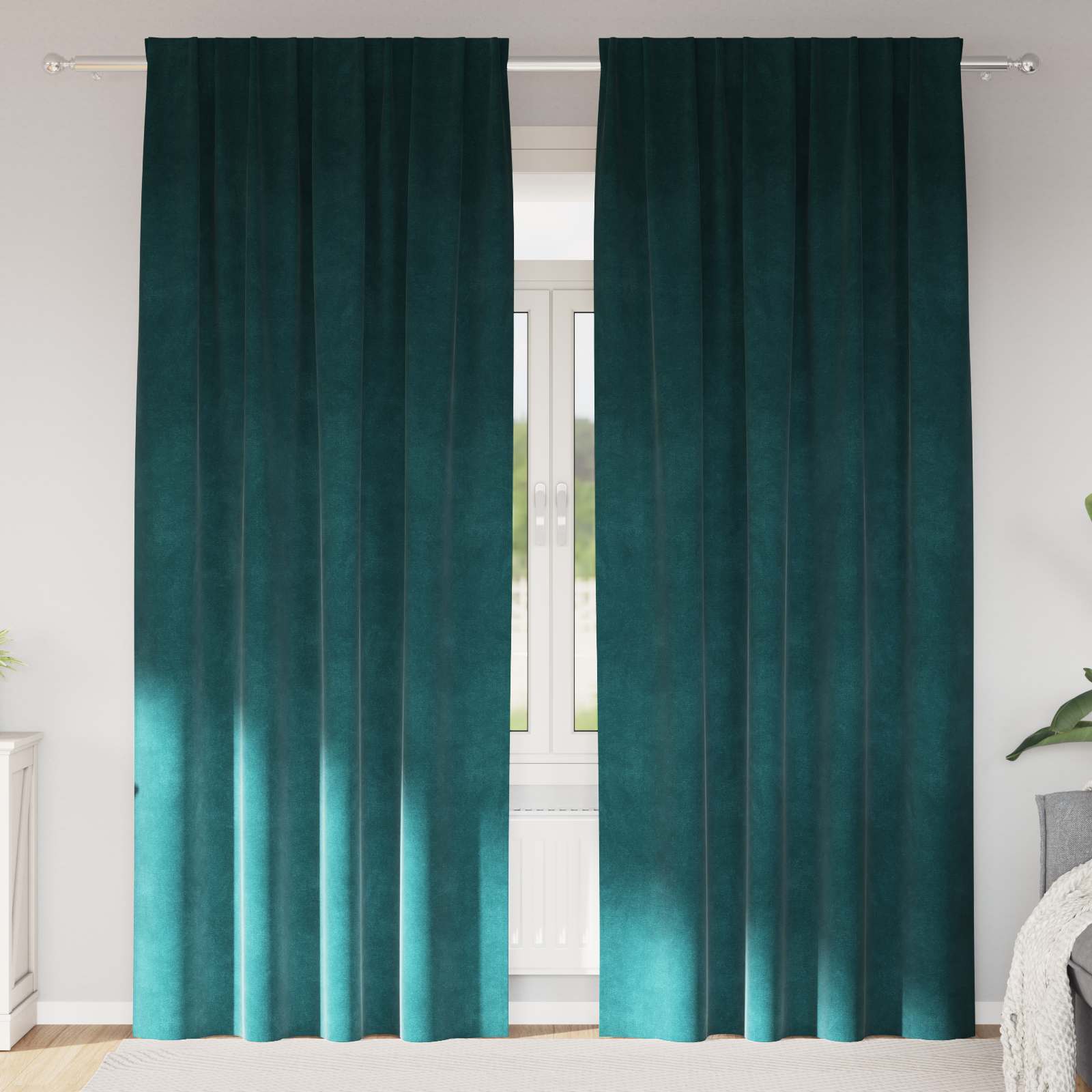 Tende 2 pz Verde Scuro 140 x 260 cm Velluto