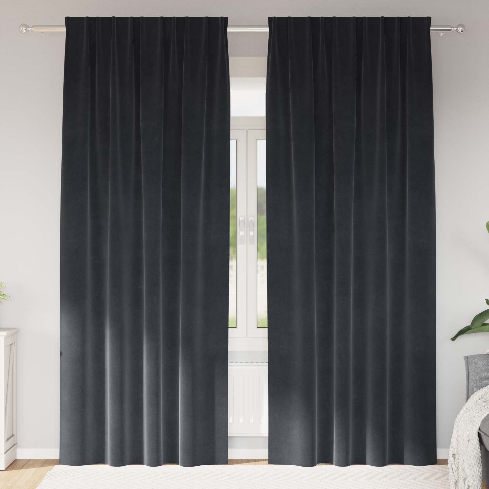 Tende 2 pz Grigio Scuro 140 x 260 cm Velluto