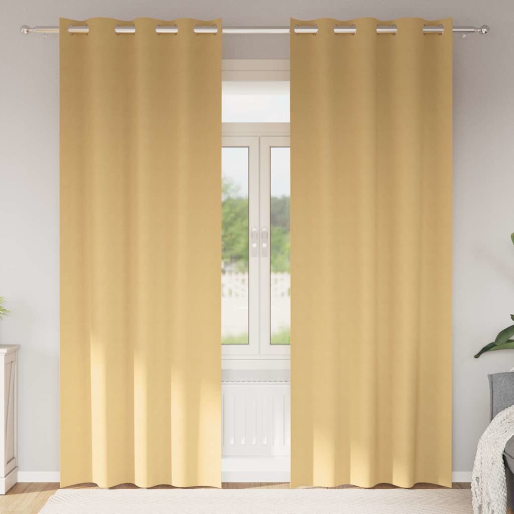 Tende Blackout con Anelli 2 pz Beige 245 x 140 cm Poliestere