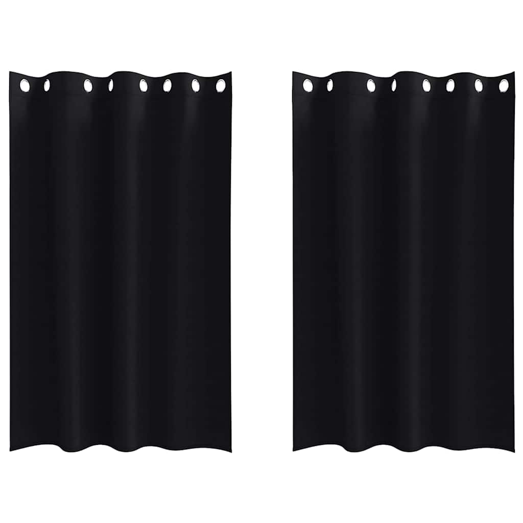 Tende Blackout con Anelli 2 pz Nero 175 x 140 cm Poliestere