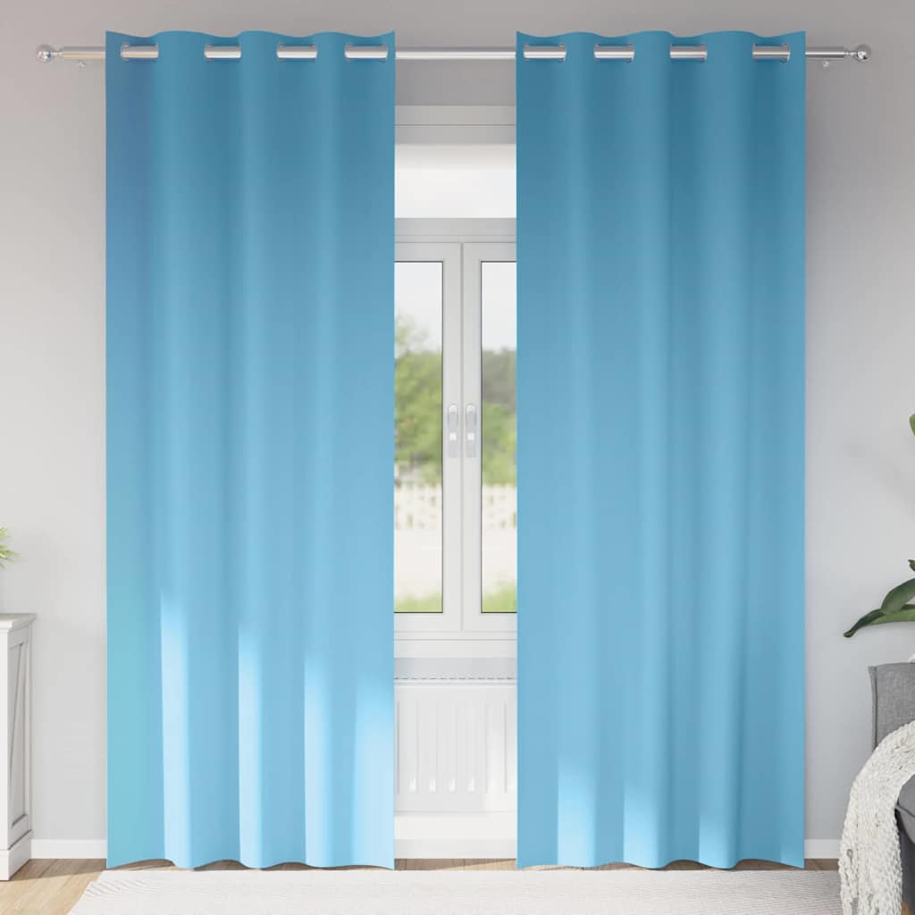 Tende Blackout con Anelli 2 pz Azzurro 225 x 140 cm Poliestere