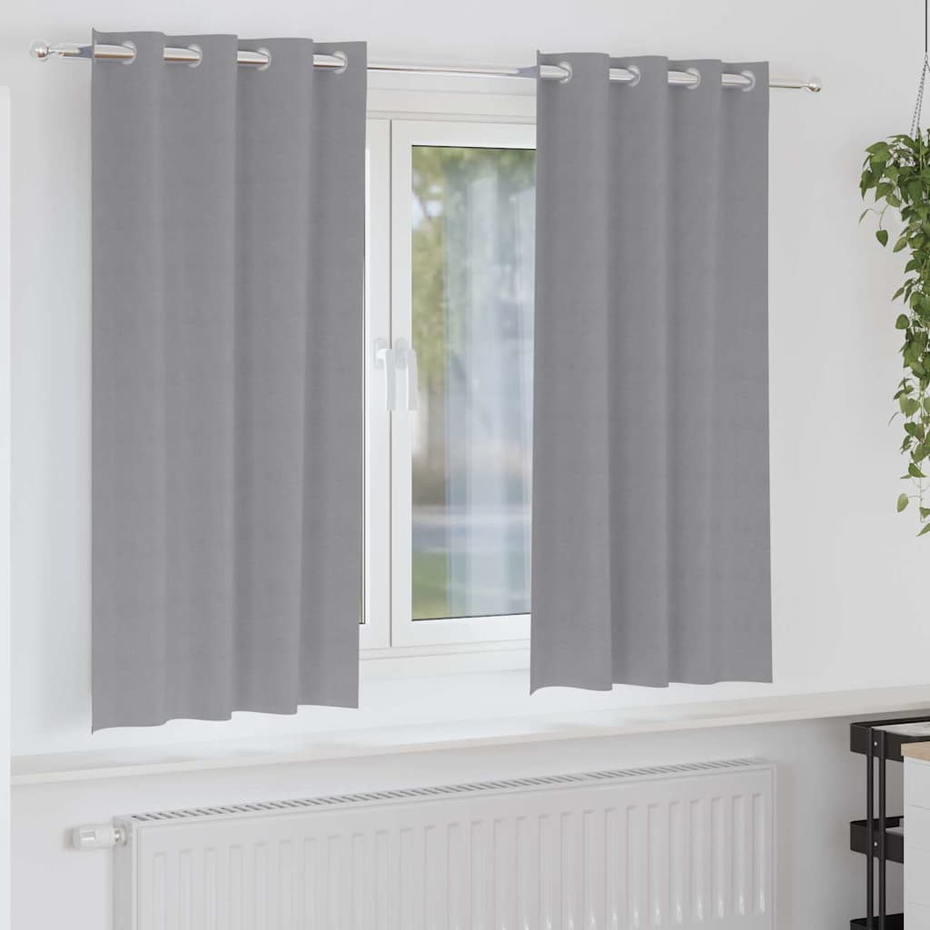 Tende Blackout con Anelli 2 pz Grigio Chiaro 175 x 140 cm