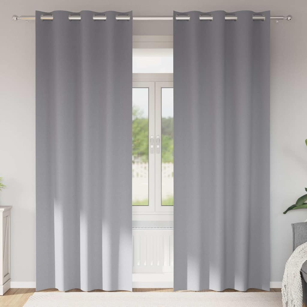 Tende Blackout con Anelli 2 pz Grigio Chiaro 225 x 140 cm