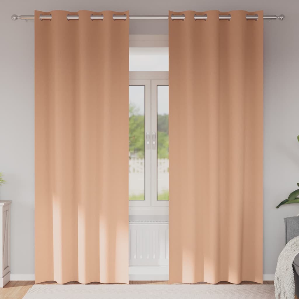 Tende Blackout con Anelli 2 pz Marrone Chiaro 245 x 140 cm