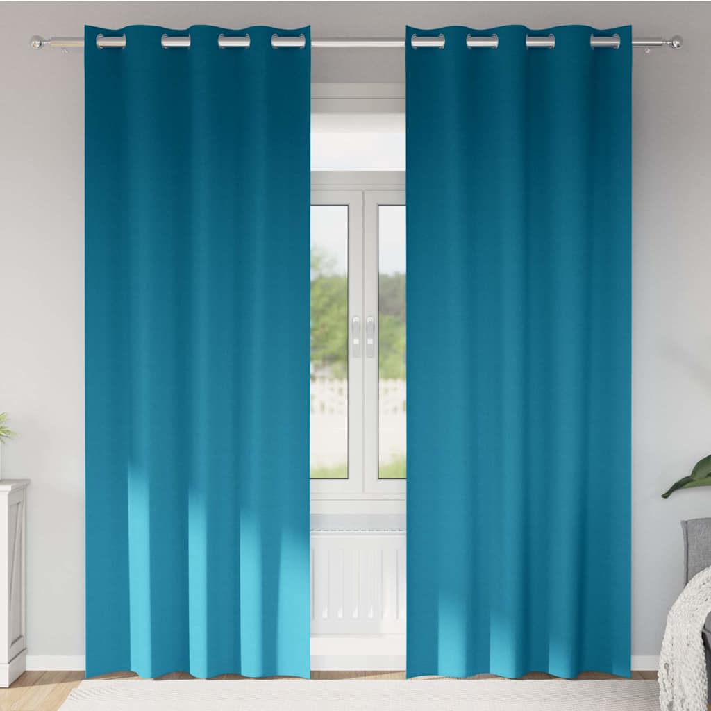 Tende Blackout con Anelli 2 pz Turchese 245 x 140 cm Poliestere
