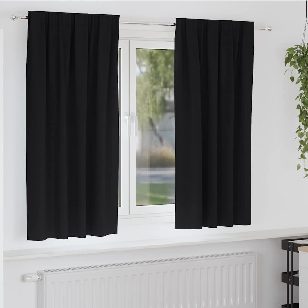 Tende Blackout con Anelli 2 pz Nero 175 x 140 cm Poliestere