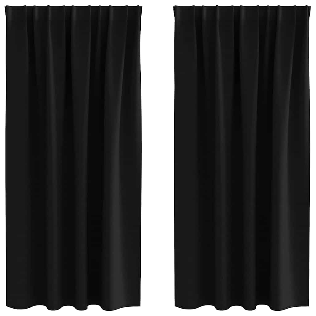 Tende Blackout con Anelli 2 pz Nero 175 x 140 cm Poliestere