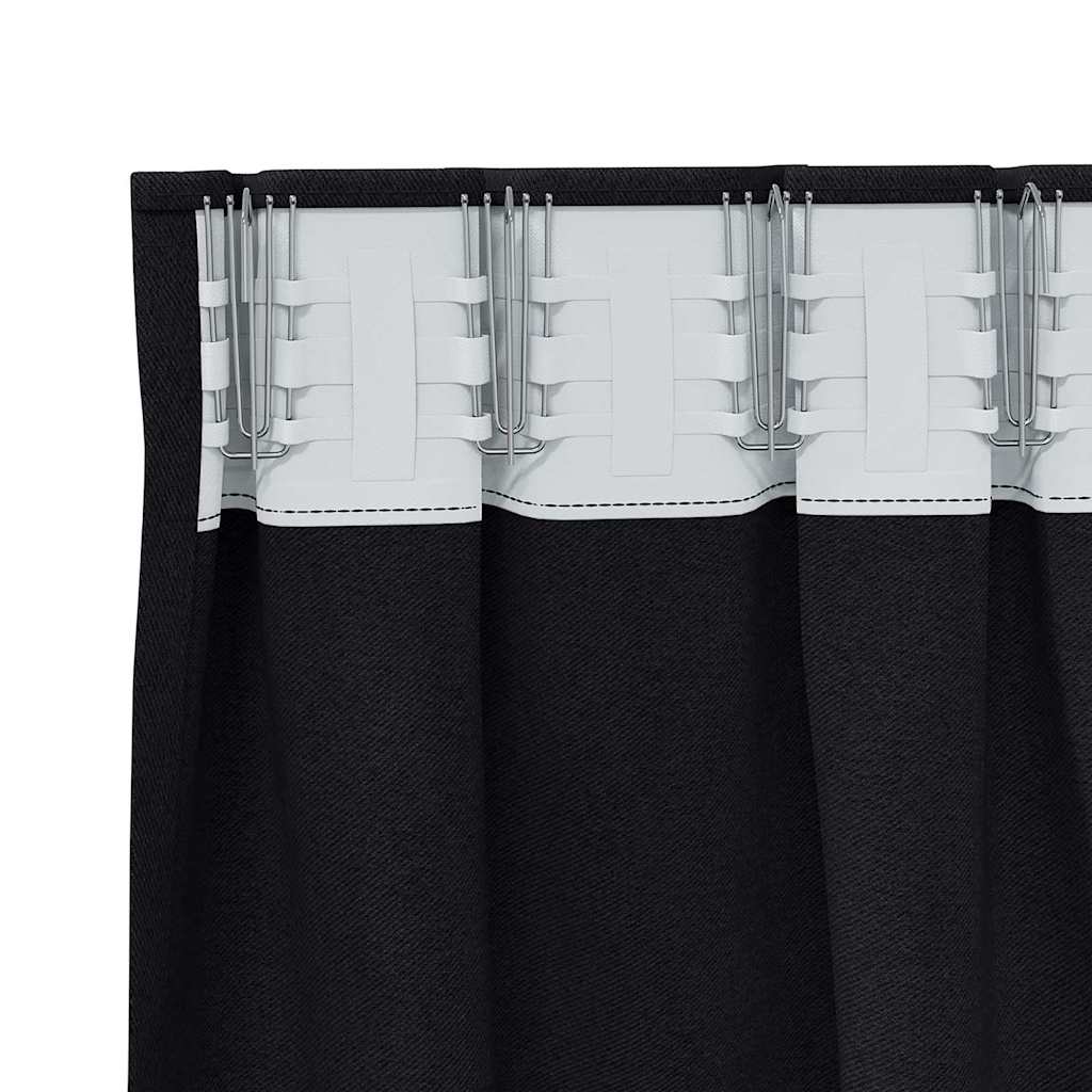 Tende Blackout con Anelli 2 pz Nero 175 x 140 cm Poliestere