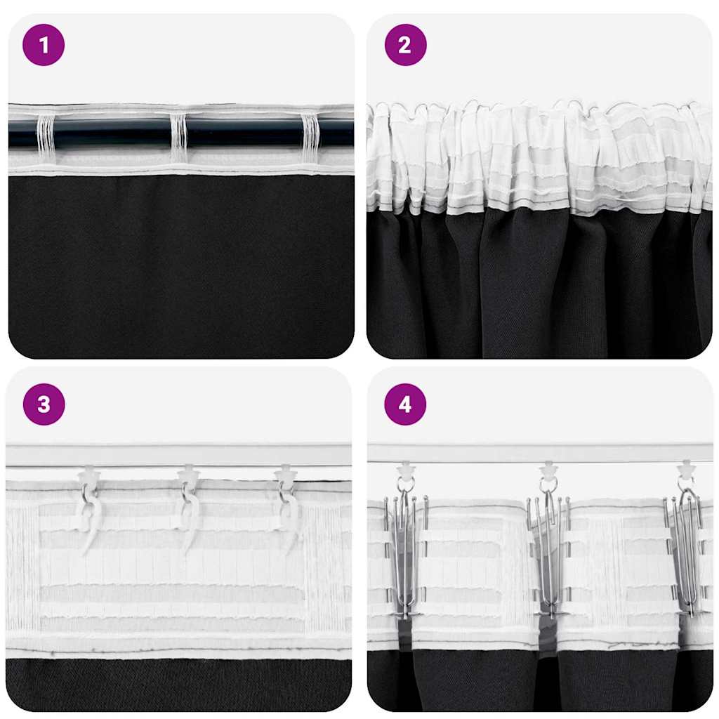 Tende Blackout con Anelli 2 pz Nero 175 x 140 cm Poliestere