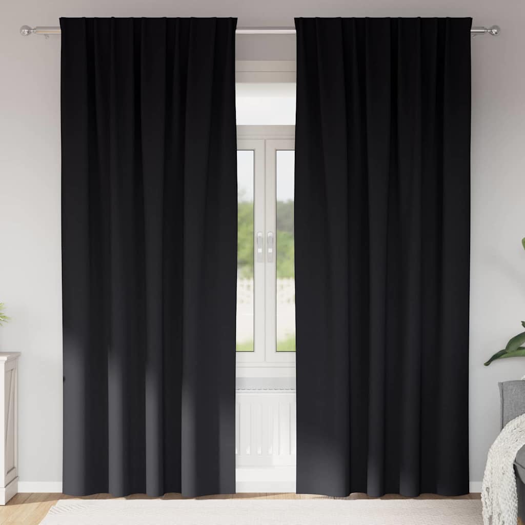 Tende Blackout con Anelli 2 pz Nero 245 x 140 cm Poliestere