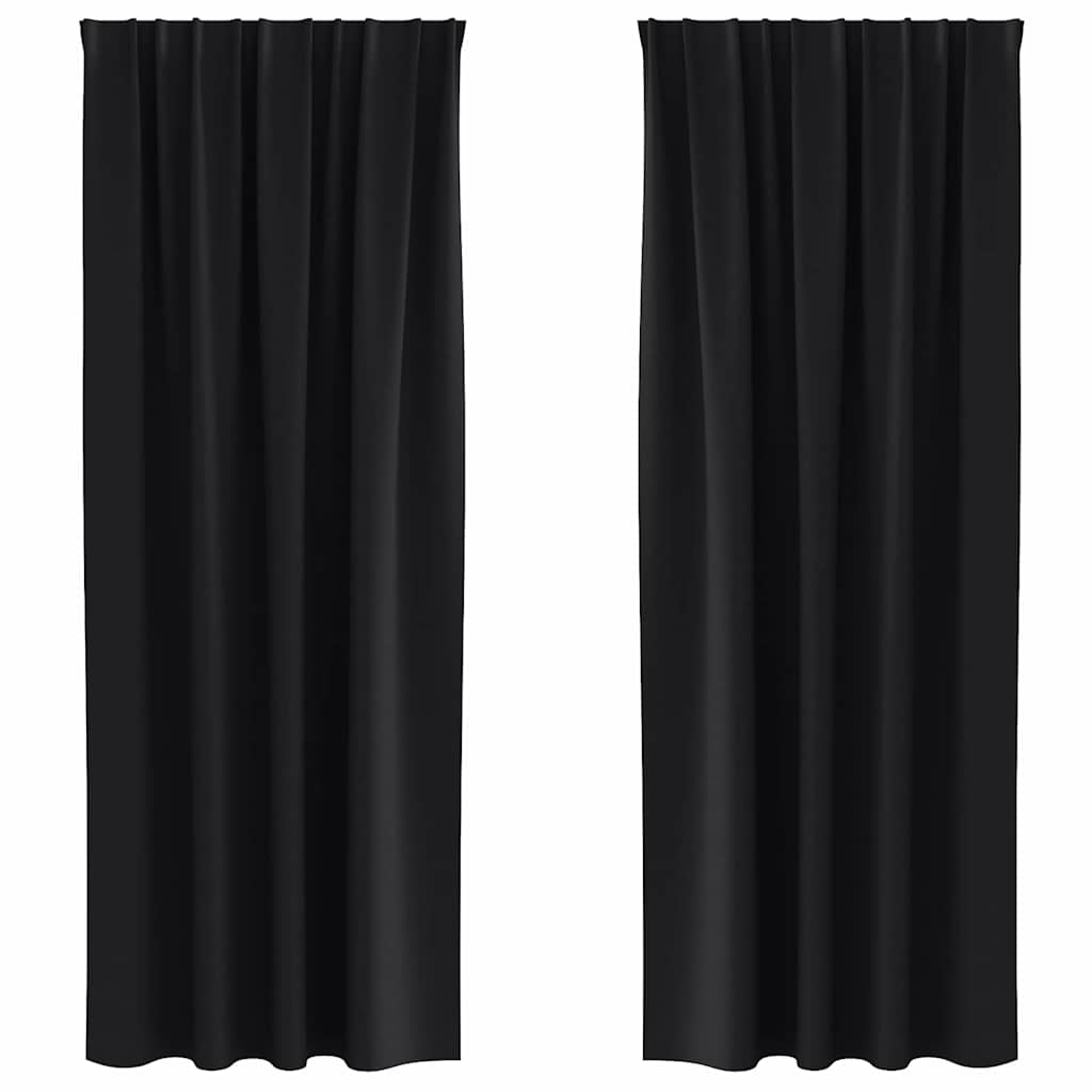 Tende Blackout con Anelli 2 pz Nero 260 x 140 cm Poliestere