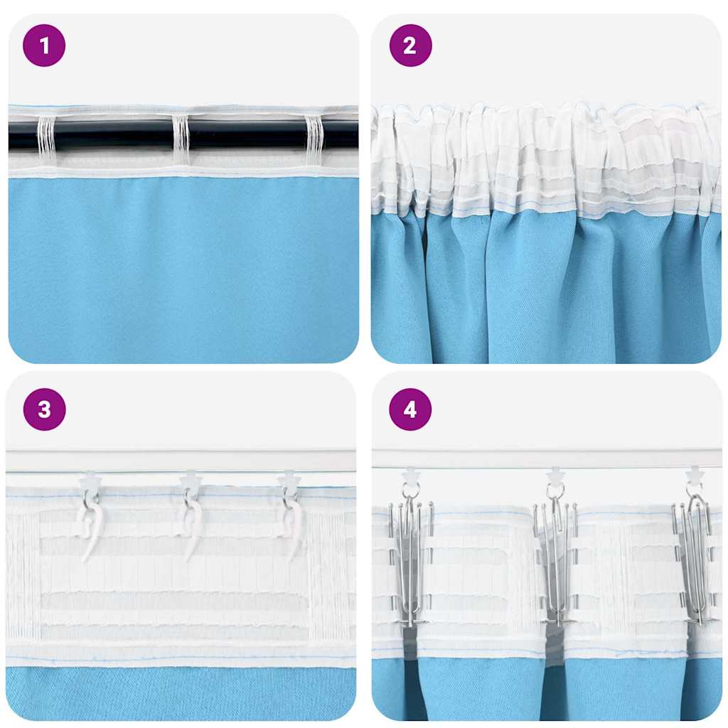 Tende Blackout con Anelli 2 pz Azzurro 260 x 140 cm Poliestere