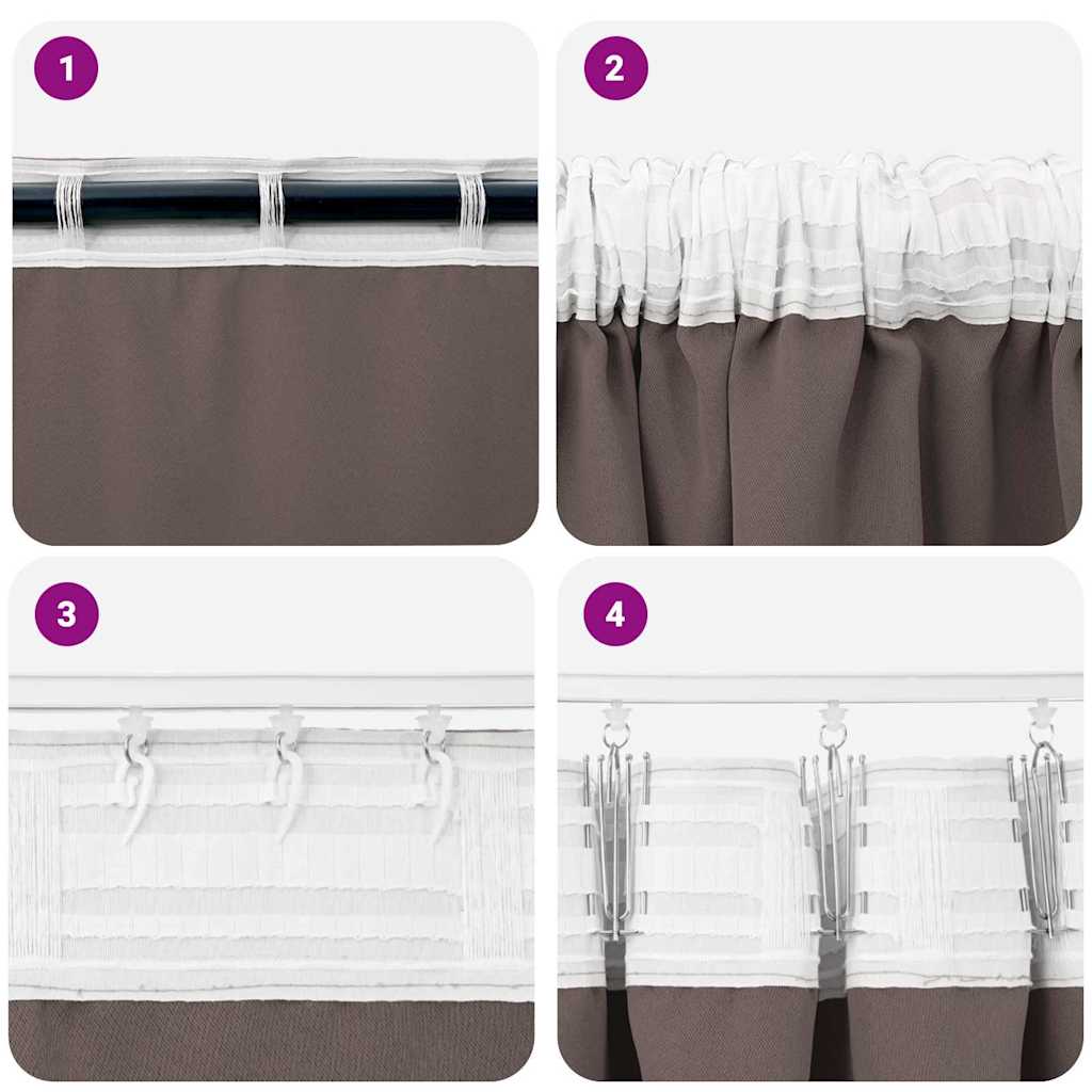 Tende Blackout con Anelli 2 pz Marrone Scuro 260 x 140 cm