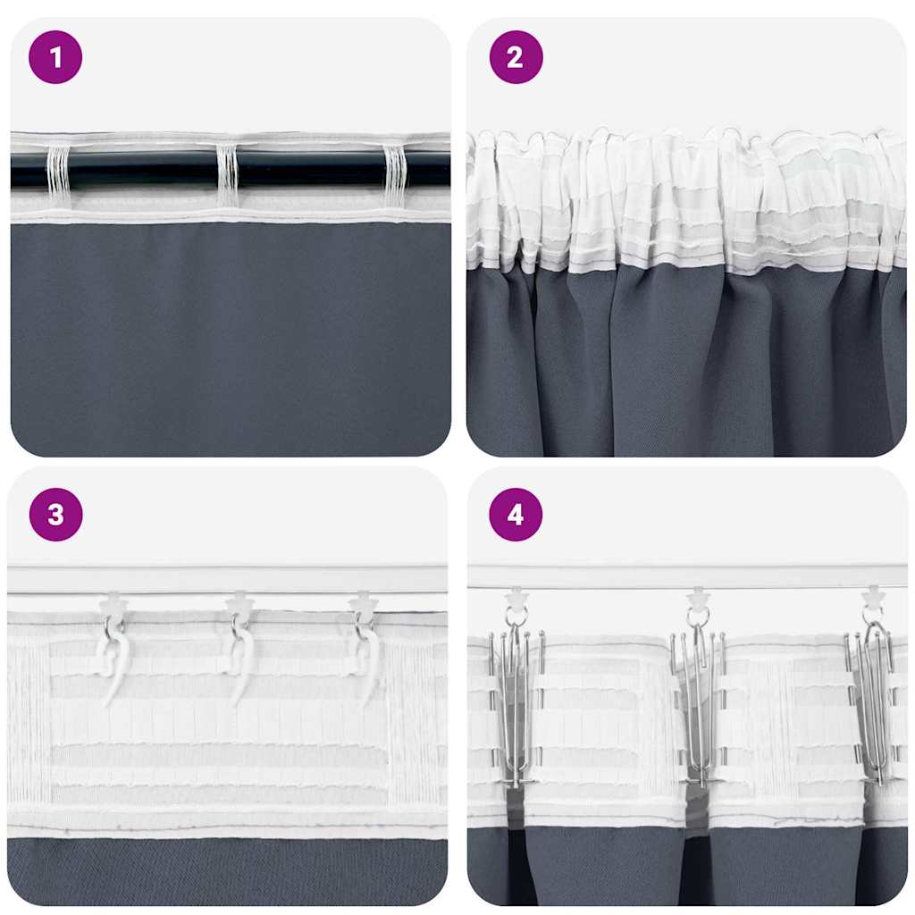 Tende Blackout con Anelli 2 pz Antracite 175 x 140 cm