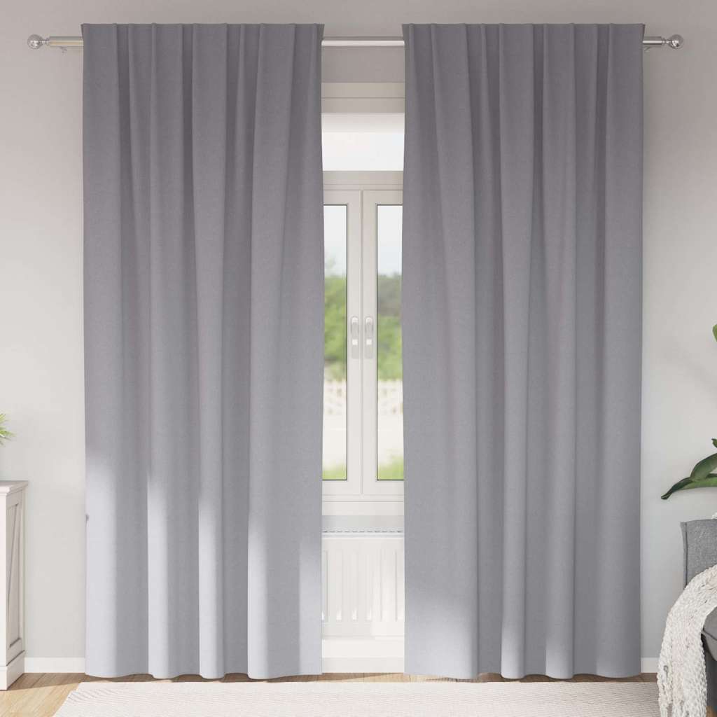 Tende Blackout con Anelli 2 pz Grigio Chiaro 245 x 140 cm