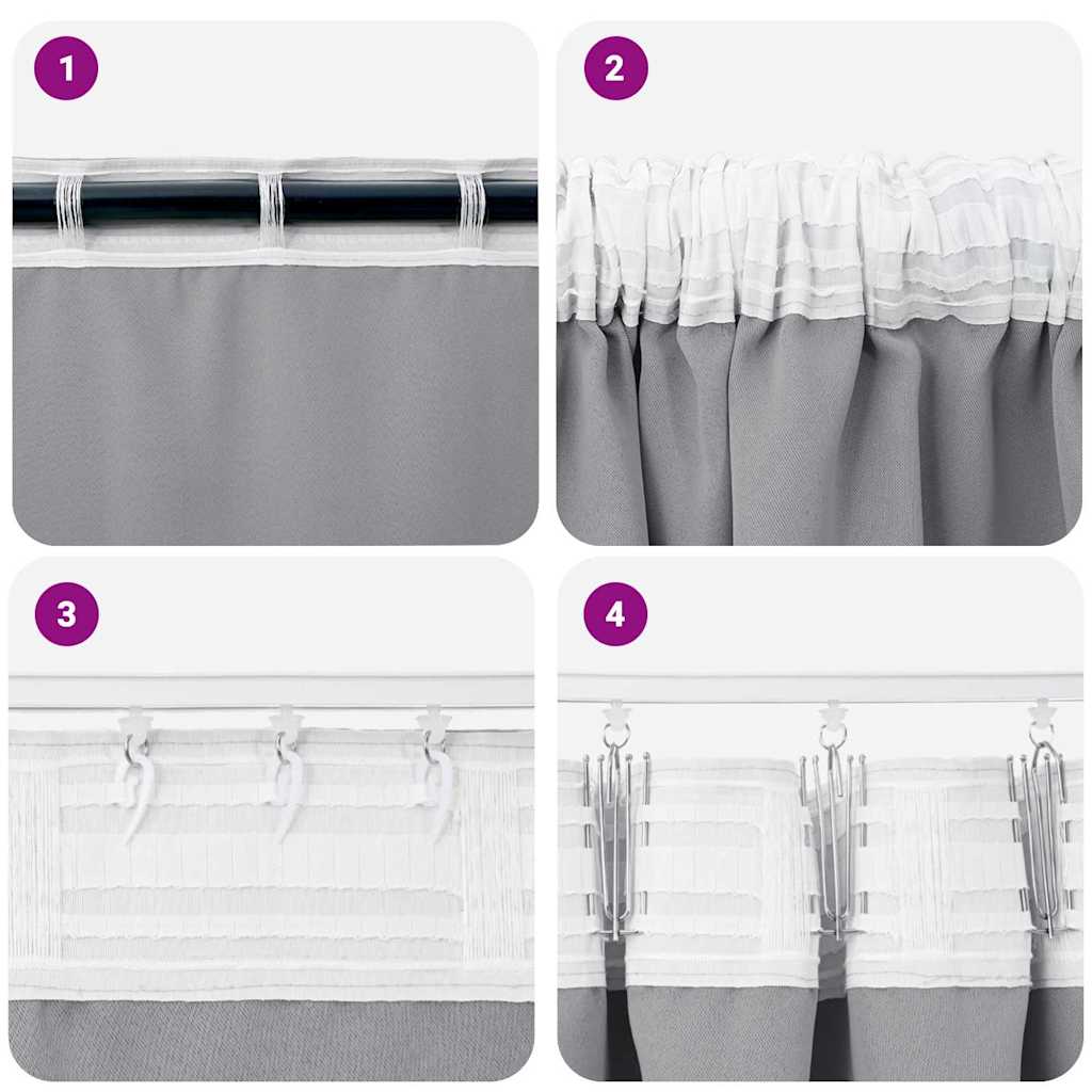 Tende Blackout con Anelli 2 pz Grigio Chiaro 245 x 140 cm