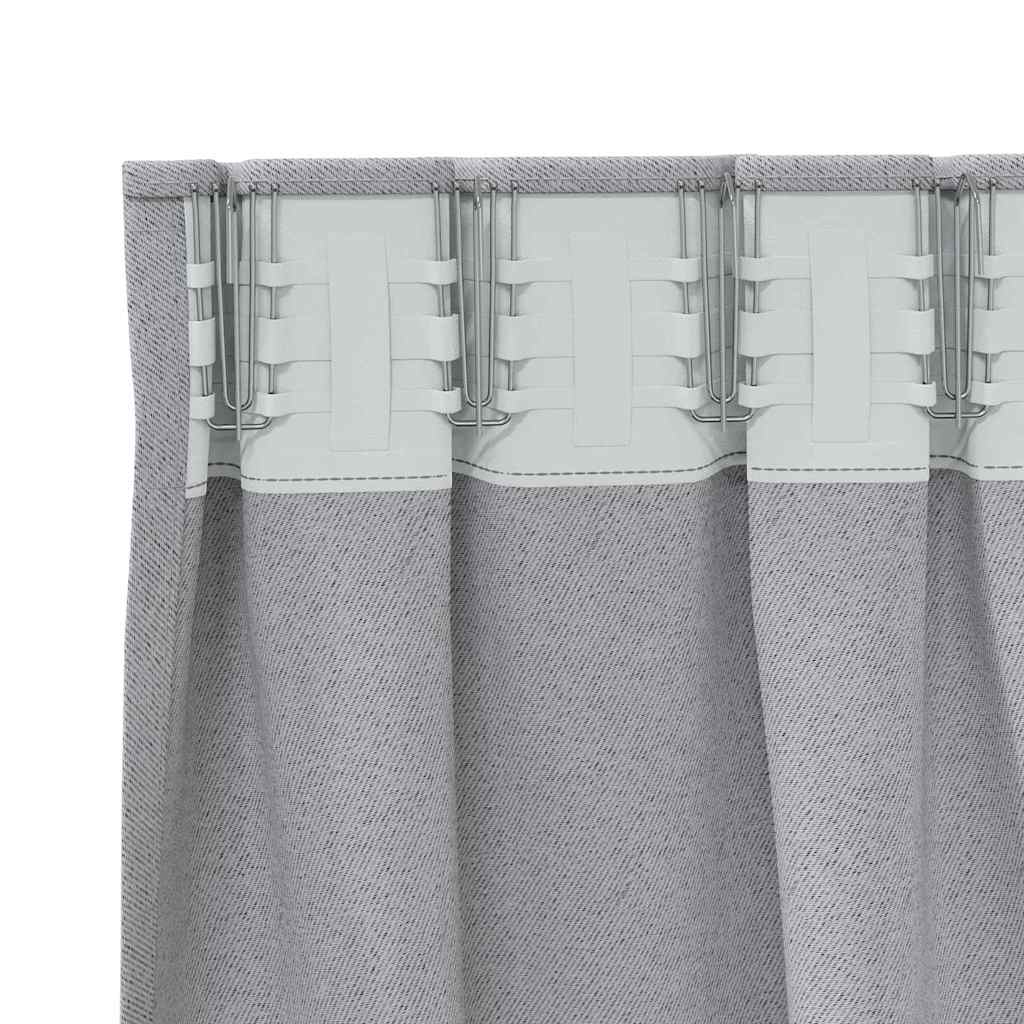 Tende Blackout con Anelli 2 pz Grigio Chiaro 260 x 140 cm