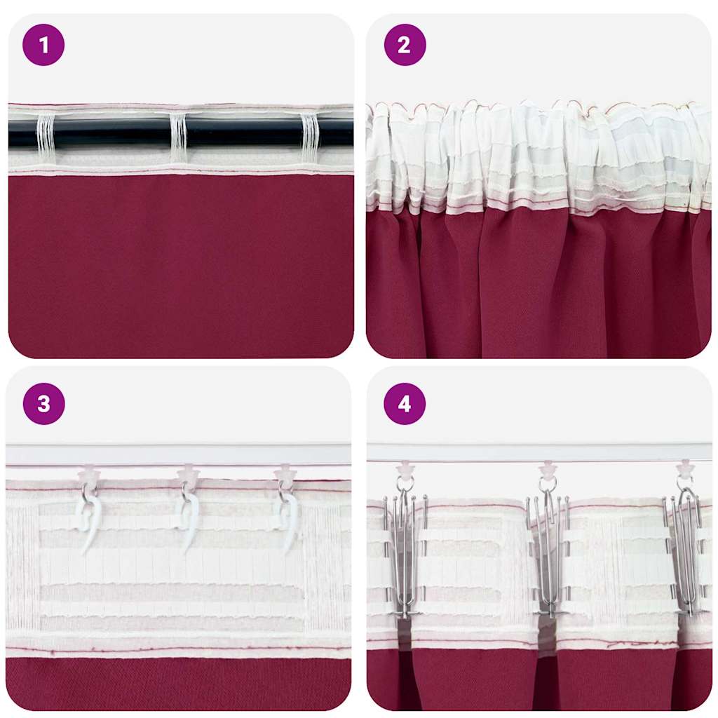 Tende Blackout con Anelli 2 pz Rosso Vino 140 x 140 cm