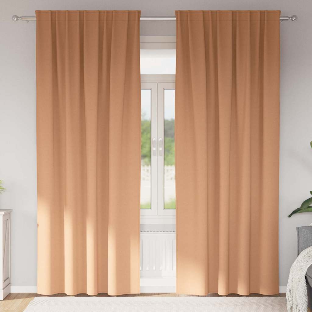 Tende Blackout con Anelli 2 pz Marrone Chiaro 225 x 140 cm