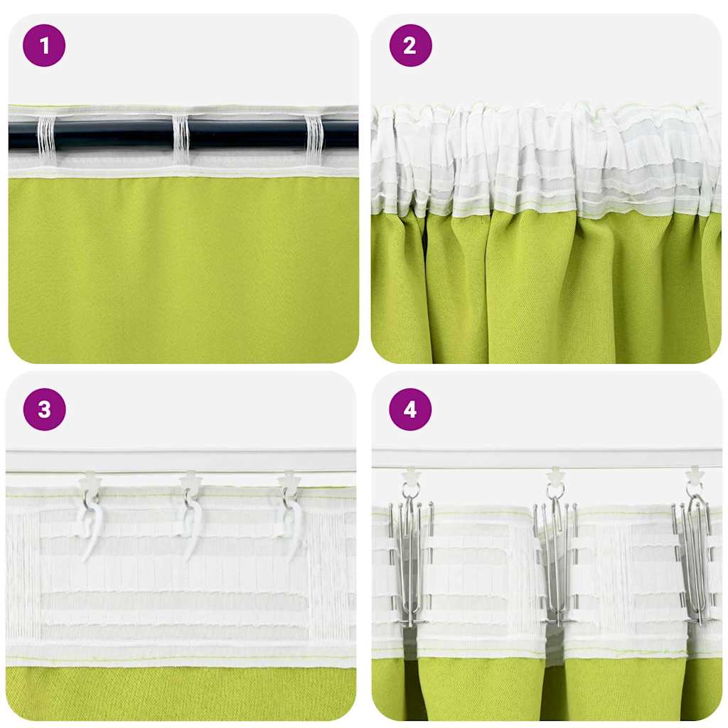 Tende Blackout con Anelli 2 pz Verde 225 x 140 cm Poliestere