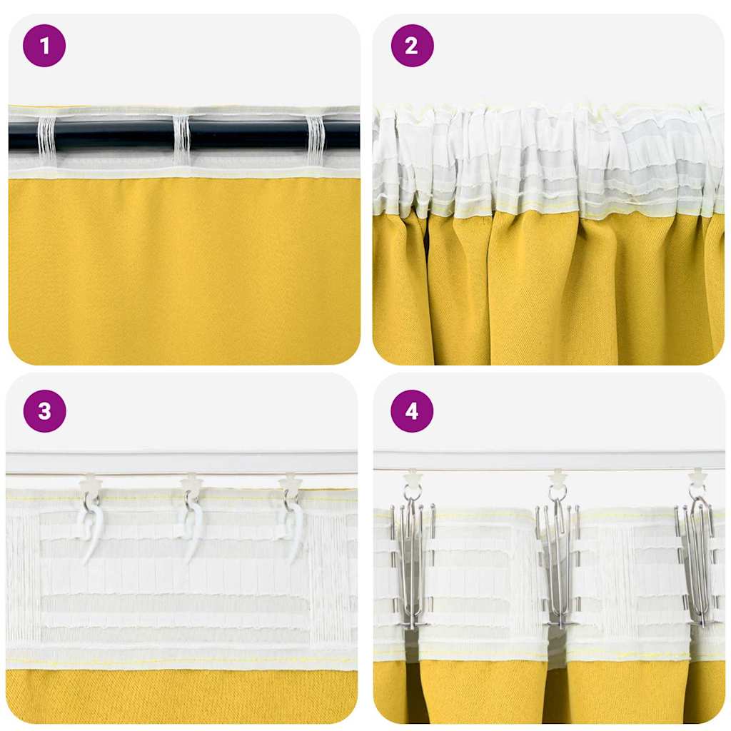 Tende Blackout con Anelli 2 pz Giallo Senape 175 x 140 cm