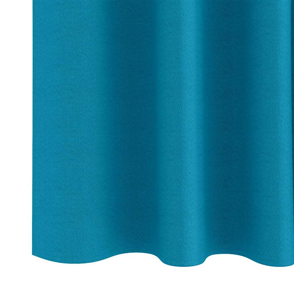 Tende Blackout con Anelli 2 pz Turchese 225 x 140 cm Poliestere