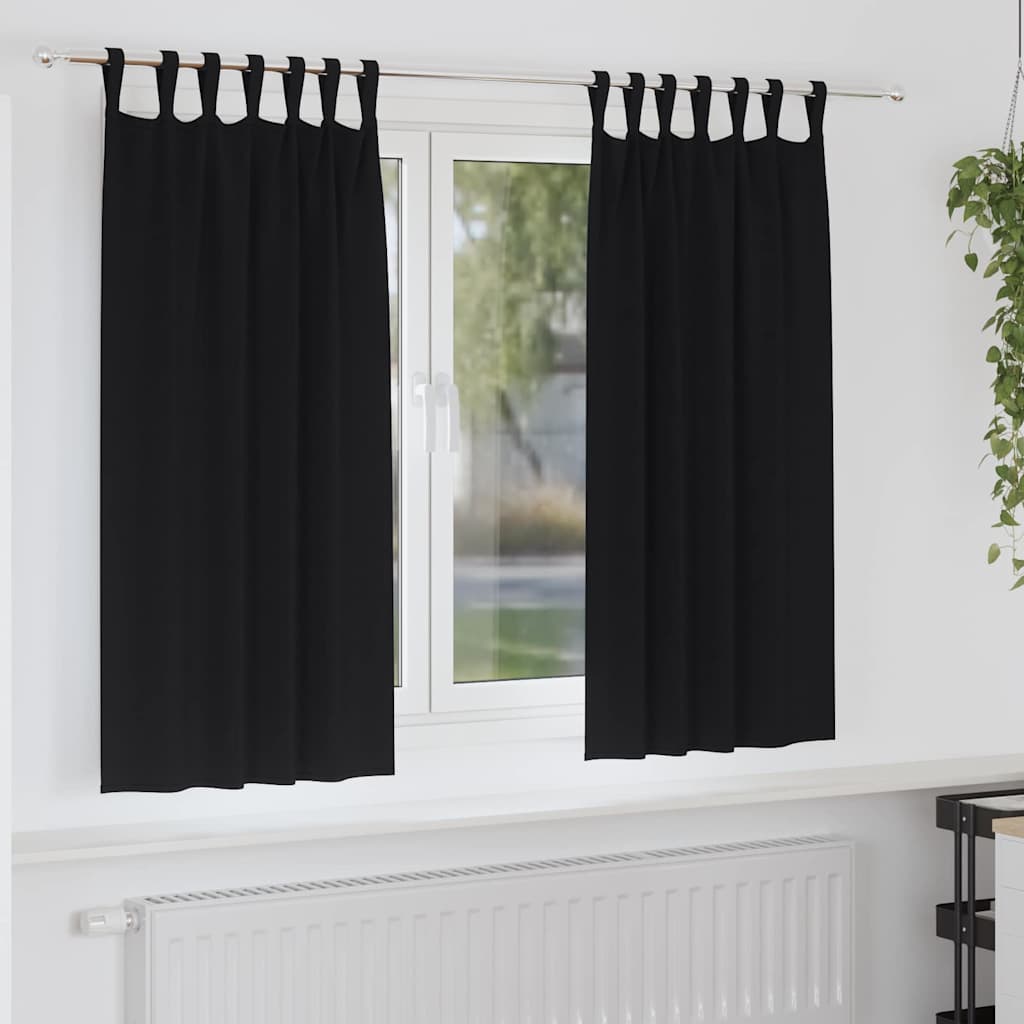 Tende Blackout con Anelli 2 pz Nero 175 x 140 cm Poliestere