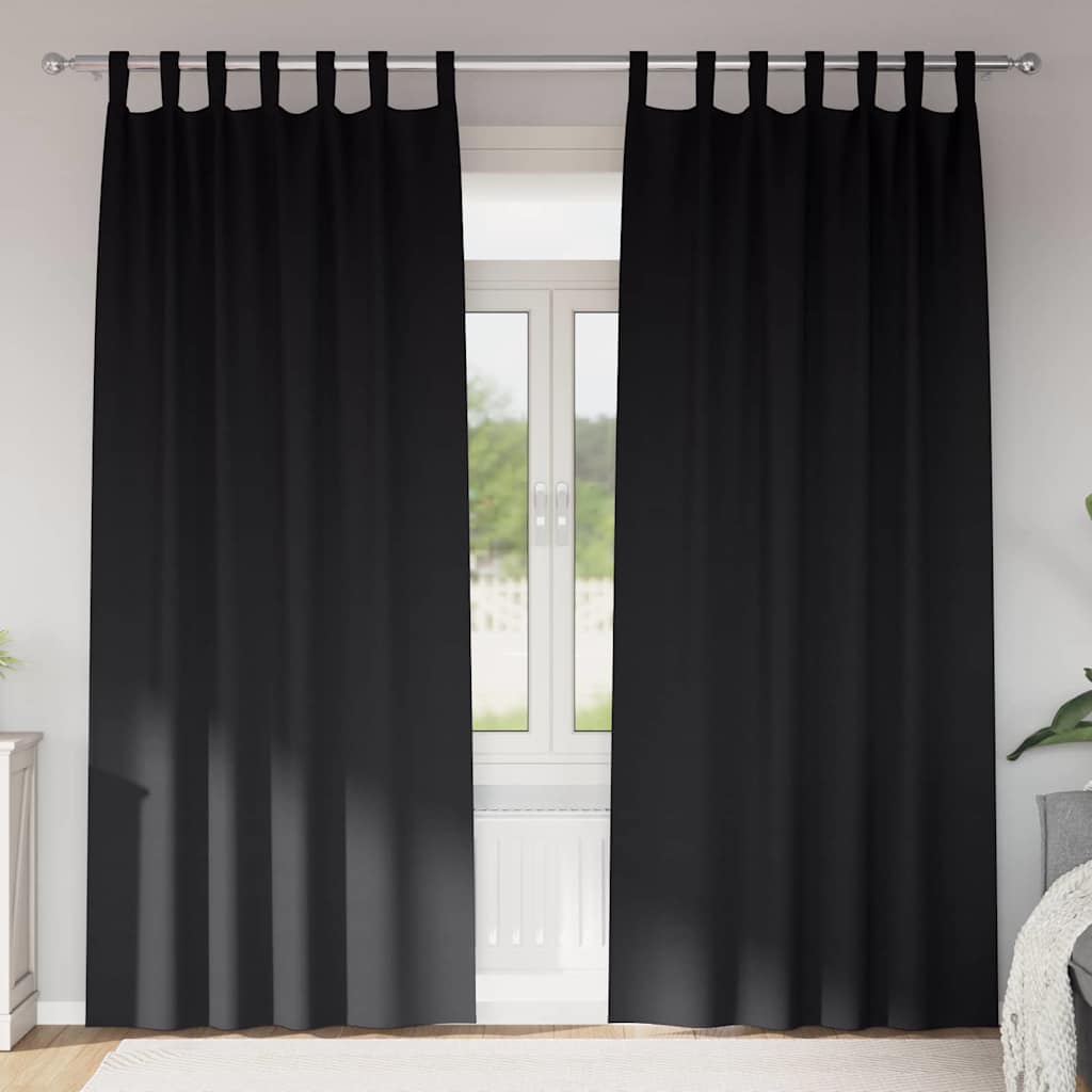 Tende Blackout con Anelli 2 pz Nero 245 x 140 cm Poliestere