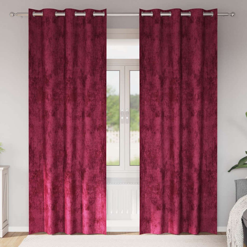 Tende in Velluto 2 pz Rosso vino 245 x 140 cm Velluto