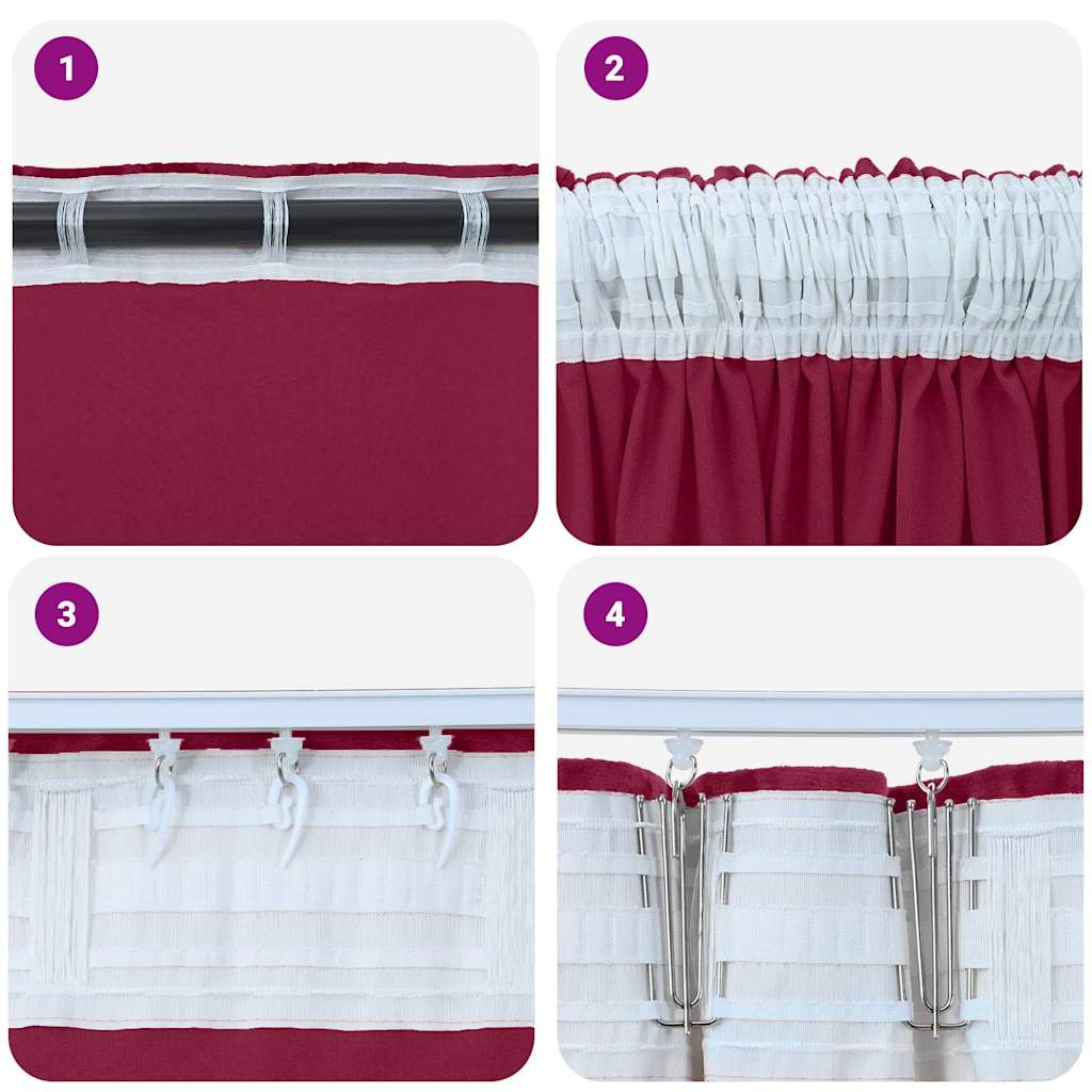 Tende in Velluto 2 pz Rosso vino 225 x 140 cm Velluto
