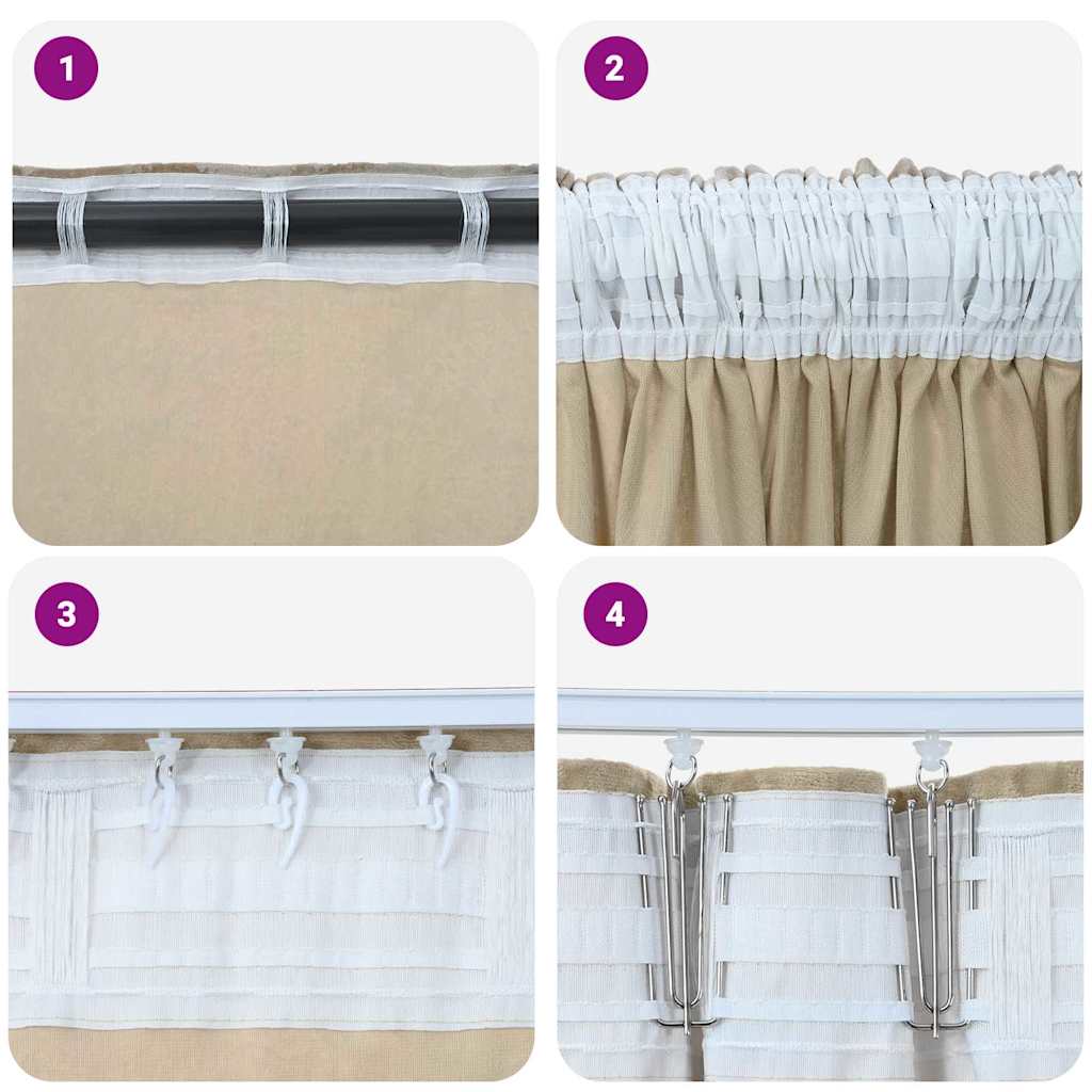 Tende in Velluto 2 pz Crema 260 x 140 cm Velluto