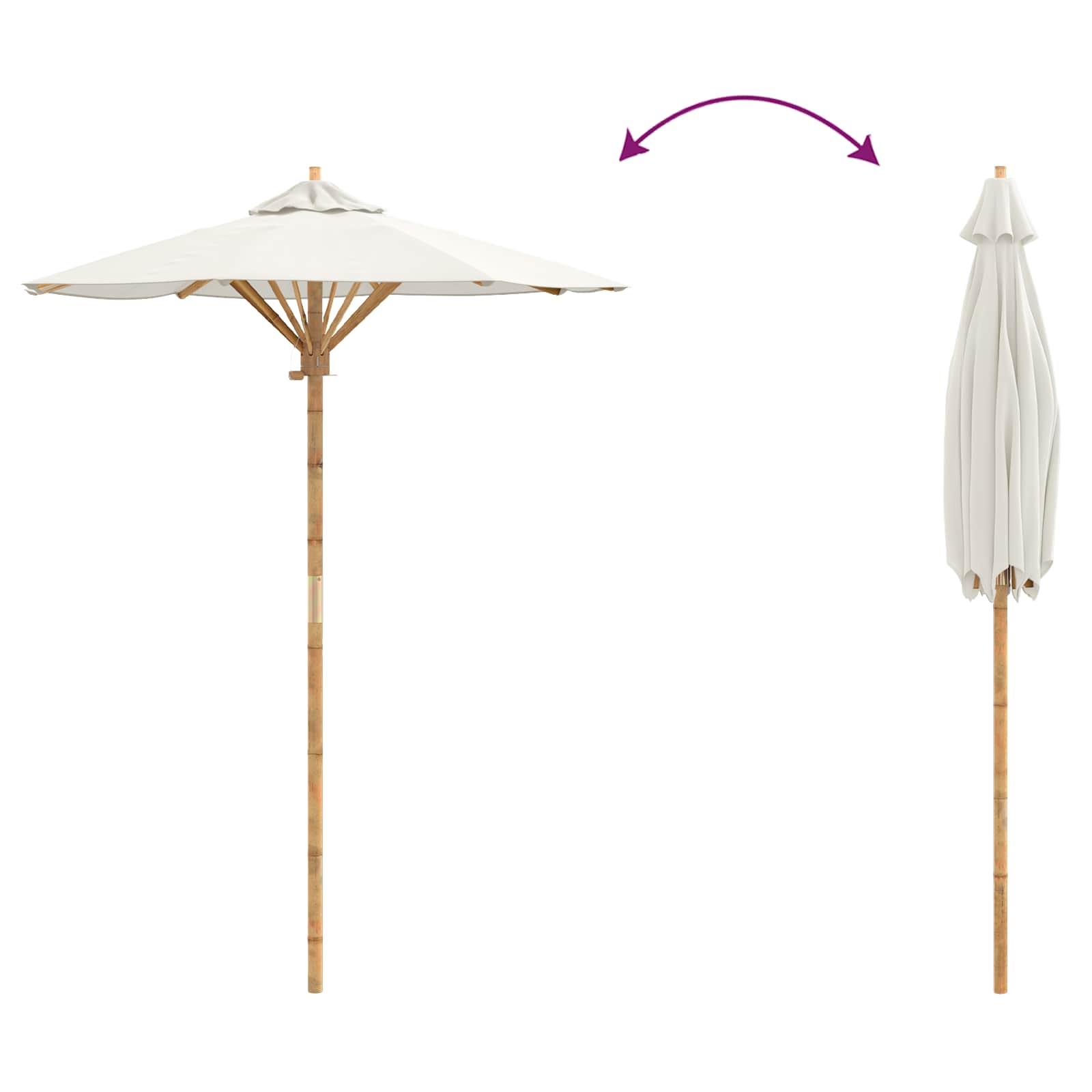 Ombrello da giardino Ø 150 x 210 cm Bambù Rotondo Bianco Crema