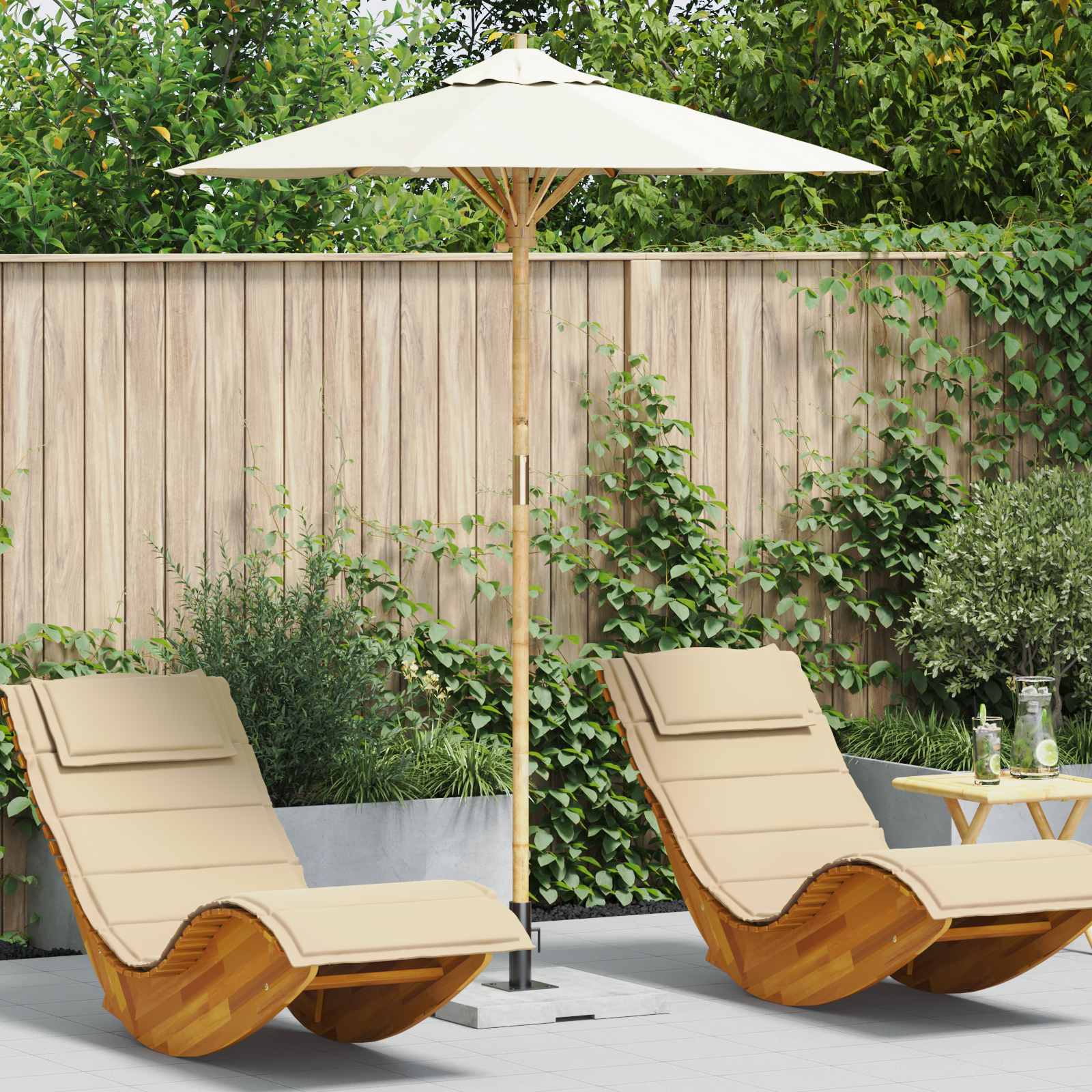 Ombrello da giardino Ø 180 x 230 cm Bambù Rotondo Bianco Crema