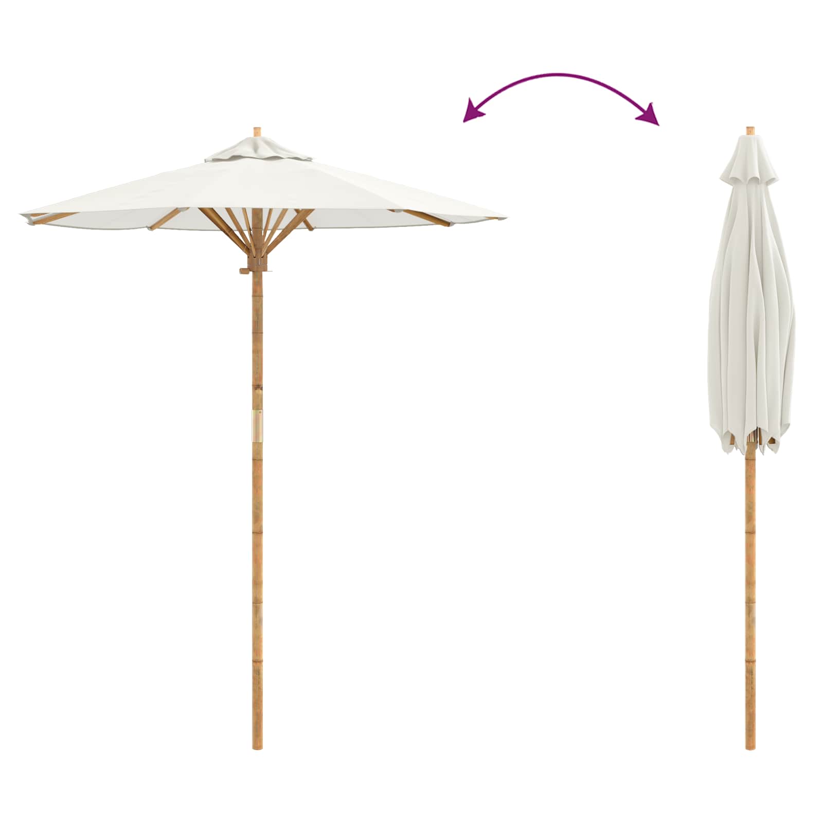 Ombrello da giardino Ø 180 x 230 cm Bambù Rotondo Bianco Crema