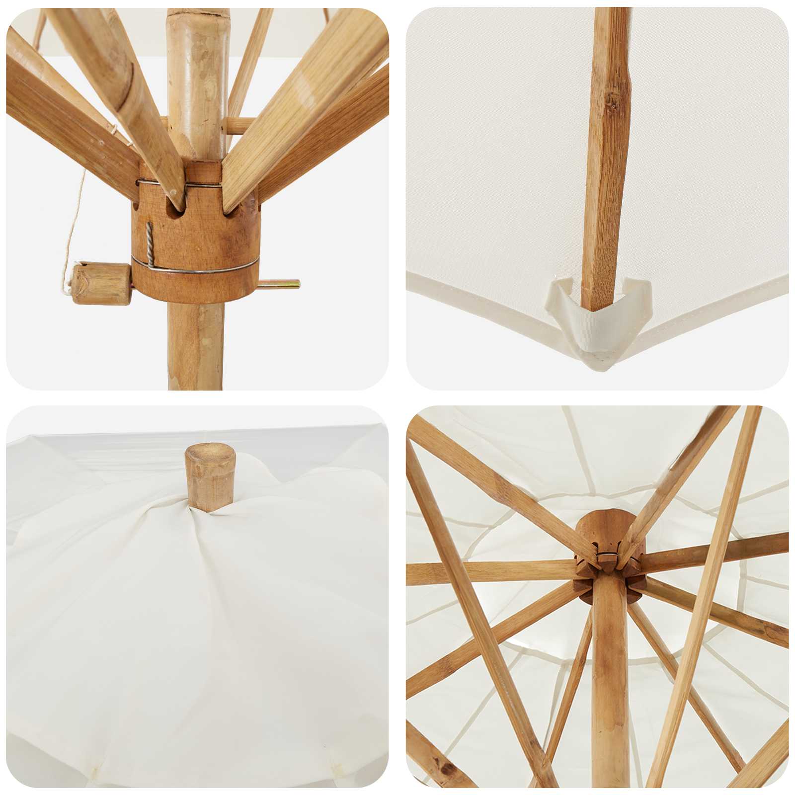 Ombrello da giardino Ø 217 x 230 cm Bambù Rotondo Bianco Crema