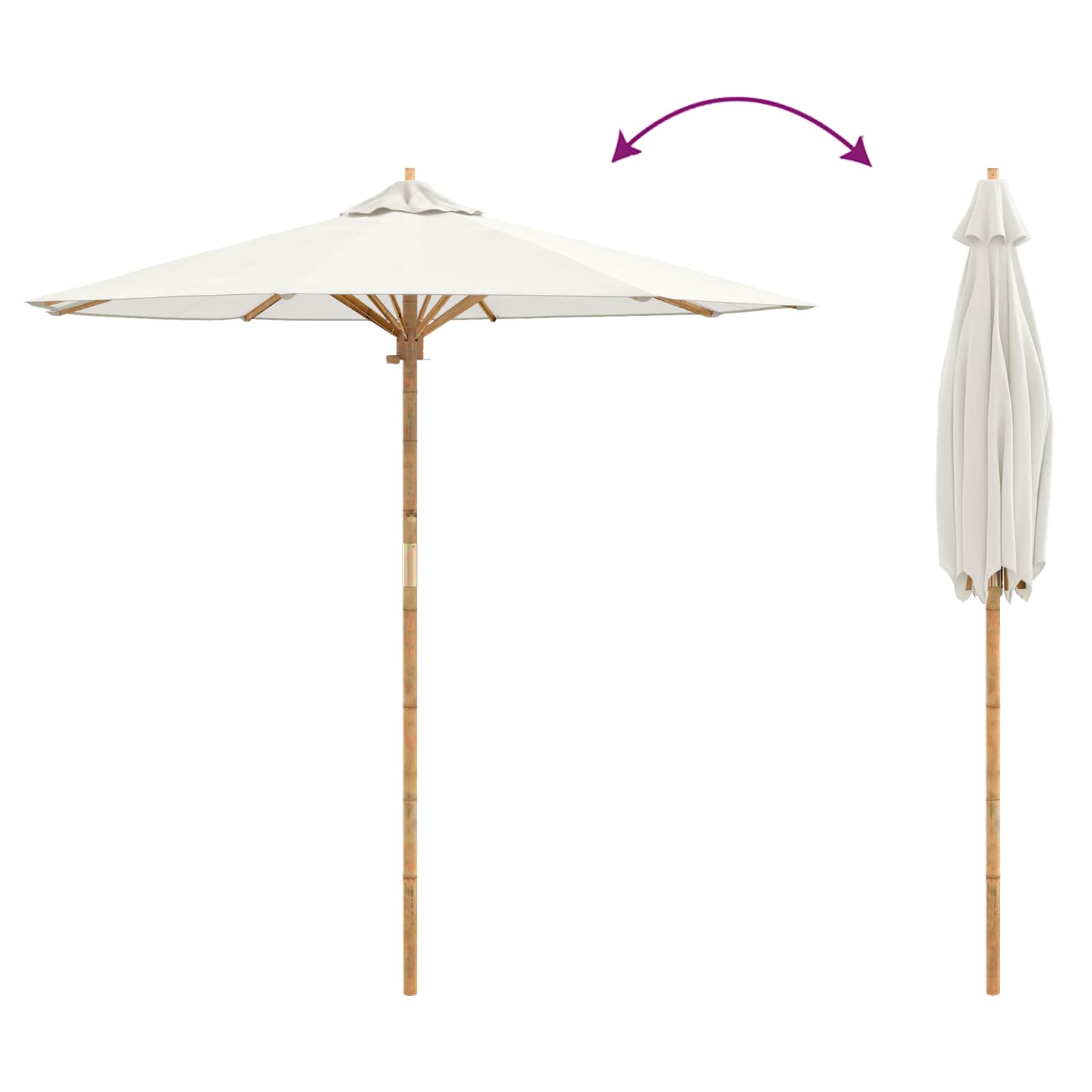 Ombrello da giardino Ø 217 x 230 cm Bambù Rotondo Bianco Crema