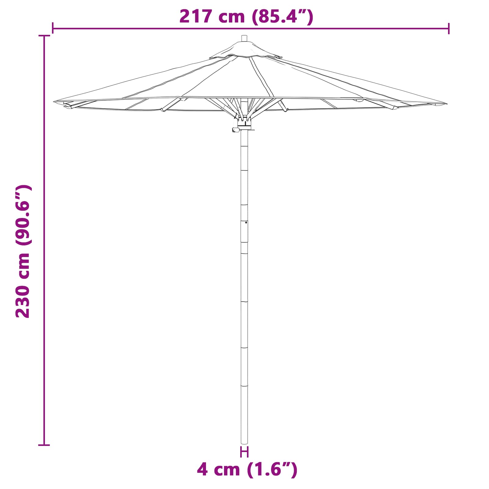 Ombrello da giardino Ø 217 x 230 cm Bambù Rotondo Bianco Crema