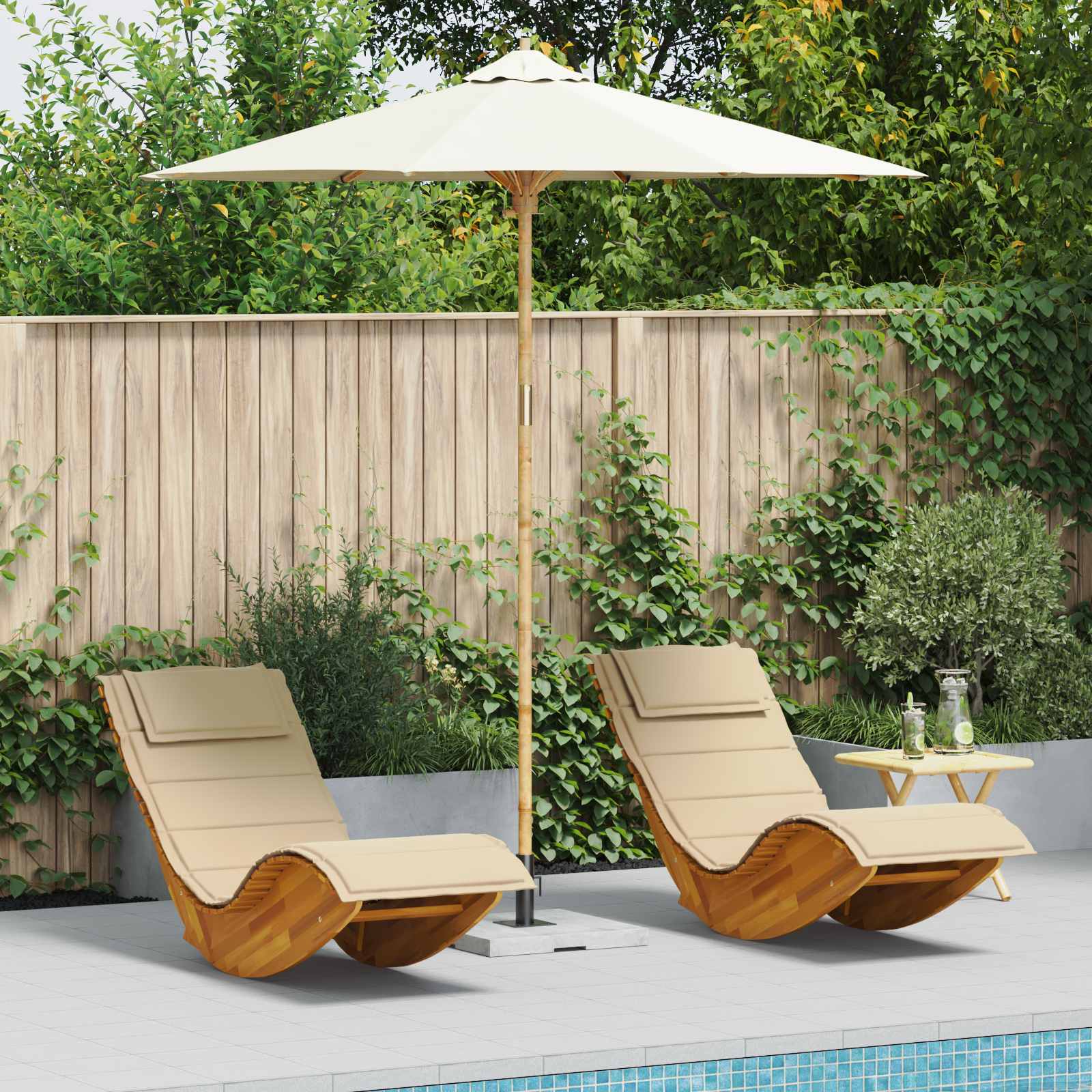 Ombrello da giardino Ø 240 x 260 cm Bambù Rotondo Bianco Crema