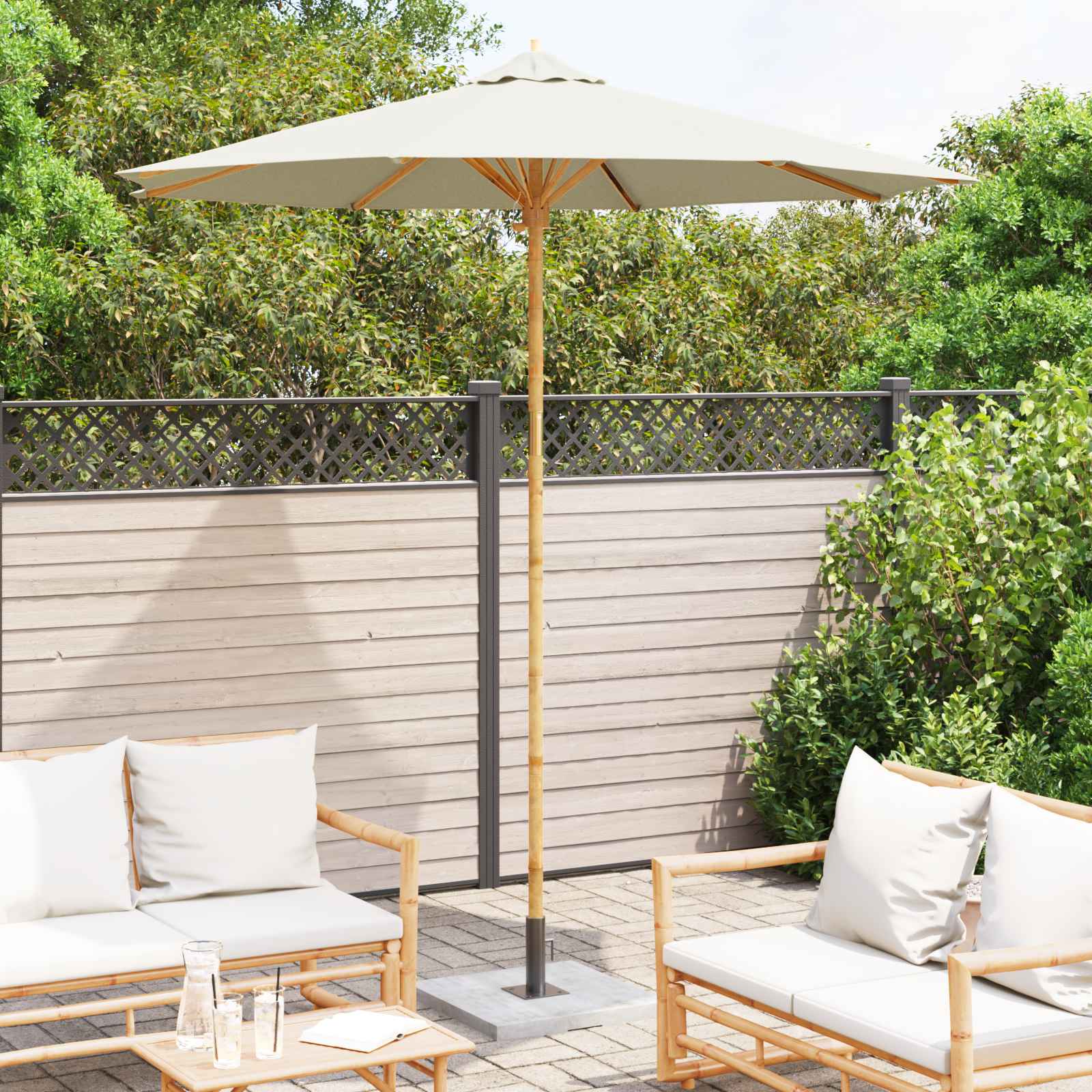Ombrello da giardino Ø 240 x 260 cm Bambù Rotondo Bianco Crema