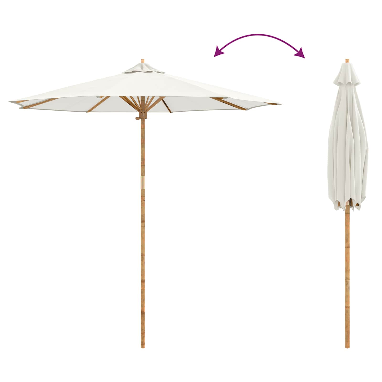 Ombrello da giardino Ø 240 x 260 cm Bambù Rotondo Bianco Crema