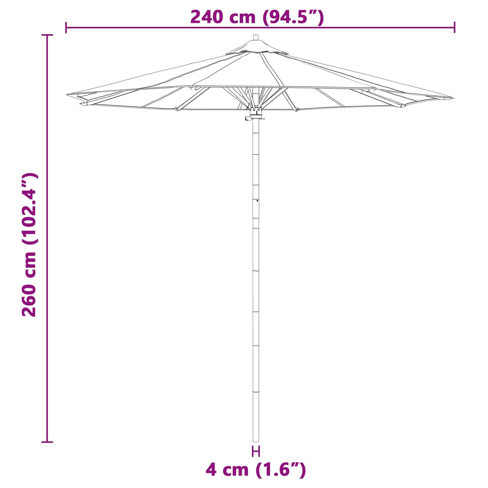 Ombrello da giardino Ø 240 x 260 cm Bambù Rotondo Bianco Crema