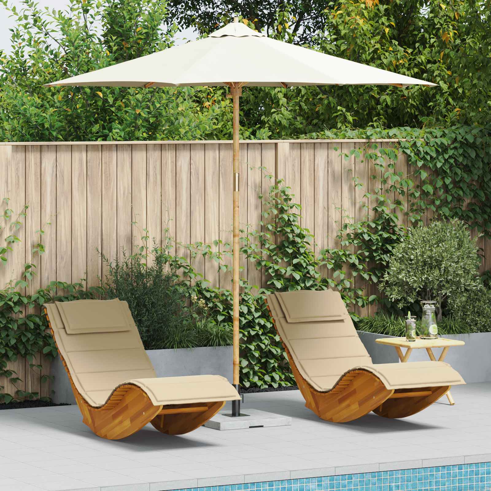 Ombrello da giardino Ø 270 x 260 cm Bambù Rotondo Bianco Crema