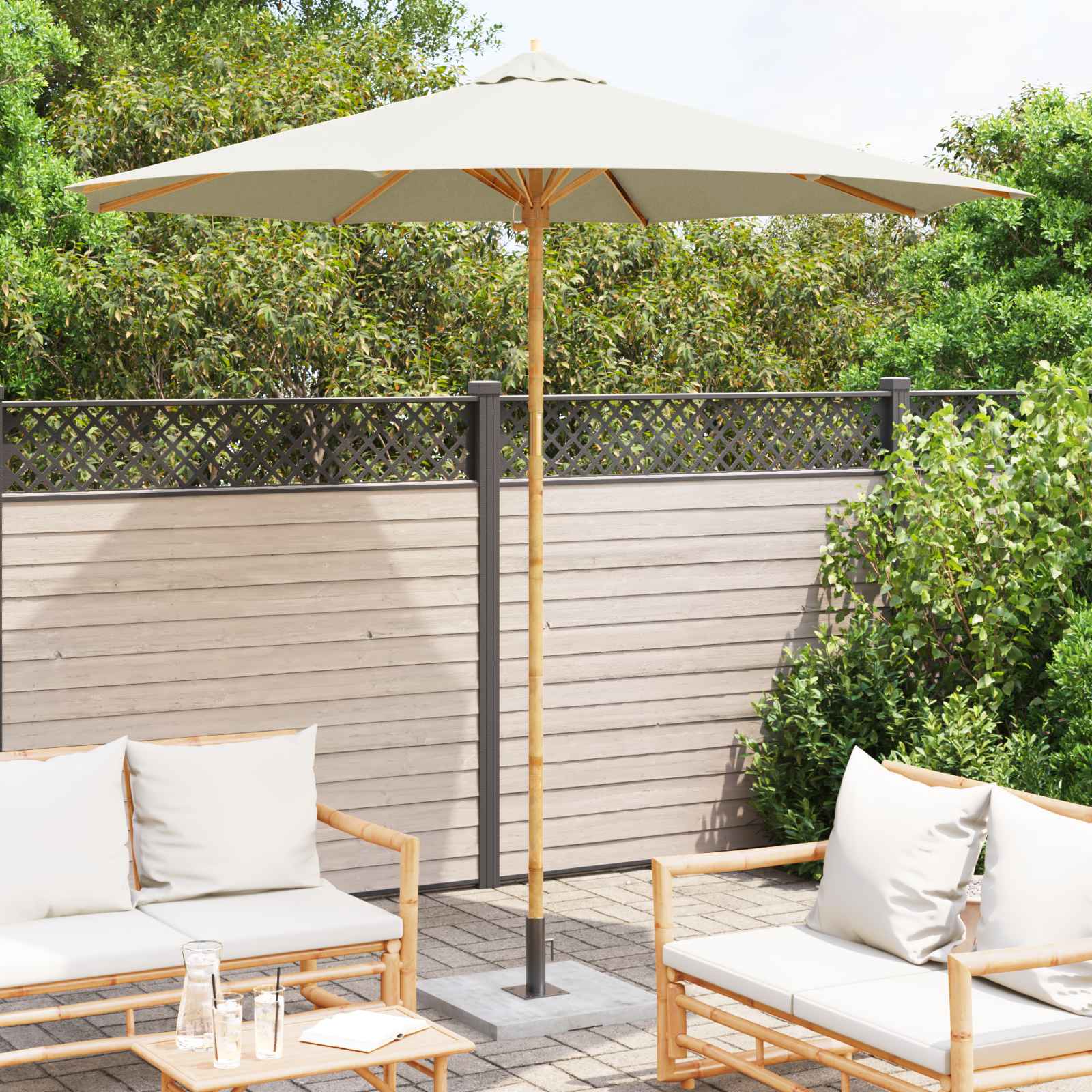 Ombrello da giardino Ø 270 x 260 cm Bambù Rotondo Bianco Crema